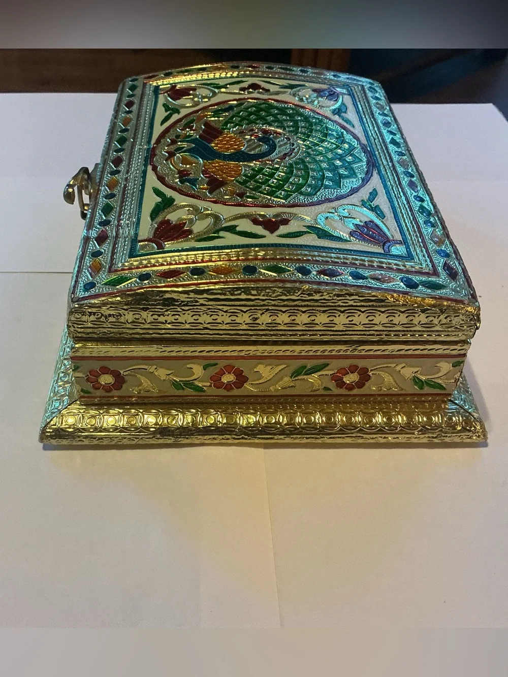 Traditional Indian Meenakari Style Decorative Box, 9” by 7” by 2.5”